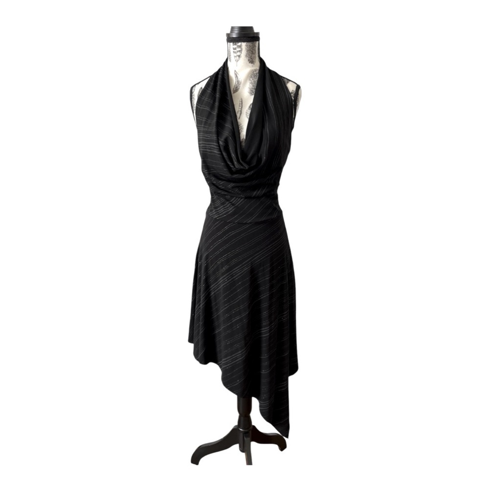 V.O.V.O Black Pinstripe sparkle asymmetrical dress